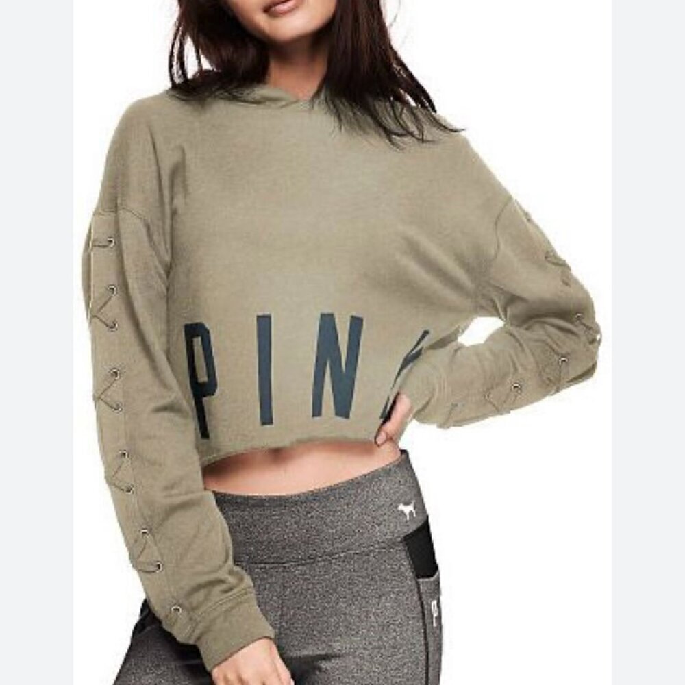 Victoria's Secret PINK Army Green Cropped Hoodie - Size Small